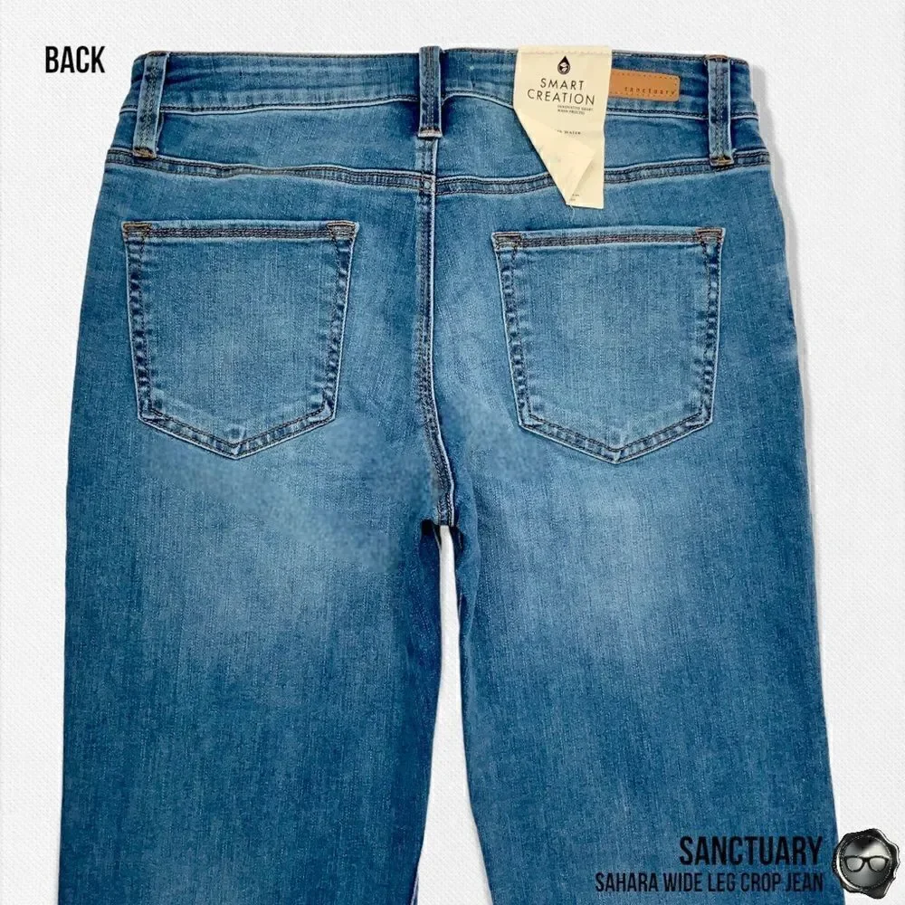 SANCTUARY SAHARA NON-CONFORMIST WIDE LEG CROP JEAN IN BLUE HORIZON WOMEN SIZE 30
